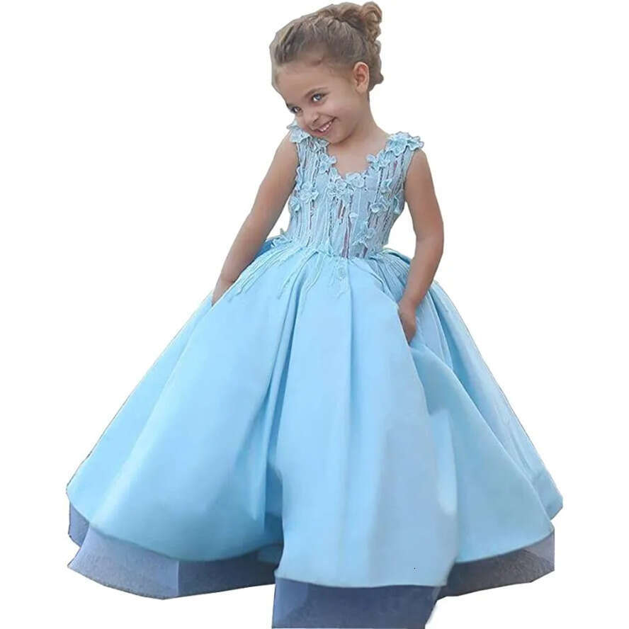 Matching Mother And Daughter Evening Dresses V Neck With D Handmade Wers Little Girl Satin Event Party Gowns Mom Baby Photoshoot Dress Formal Wear