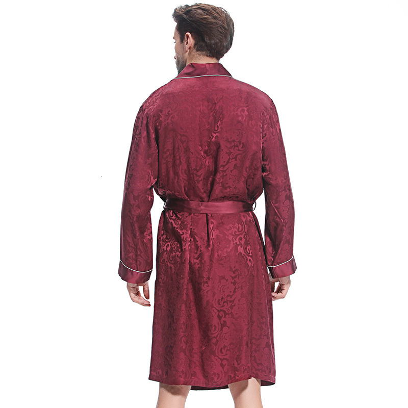 New designer spring and autumn long sleeved mulberry nightgown, fashionable high-end jacquard men's home clothing, bathrobe, silk gift