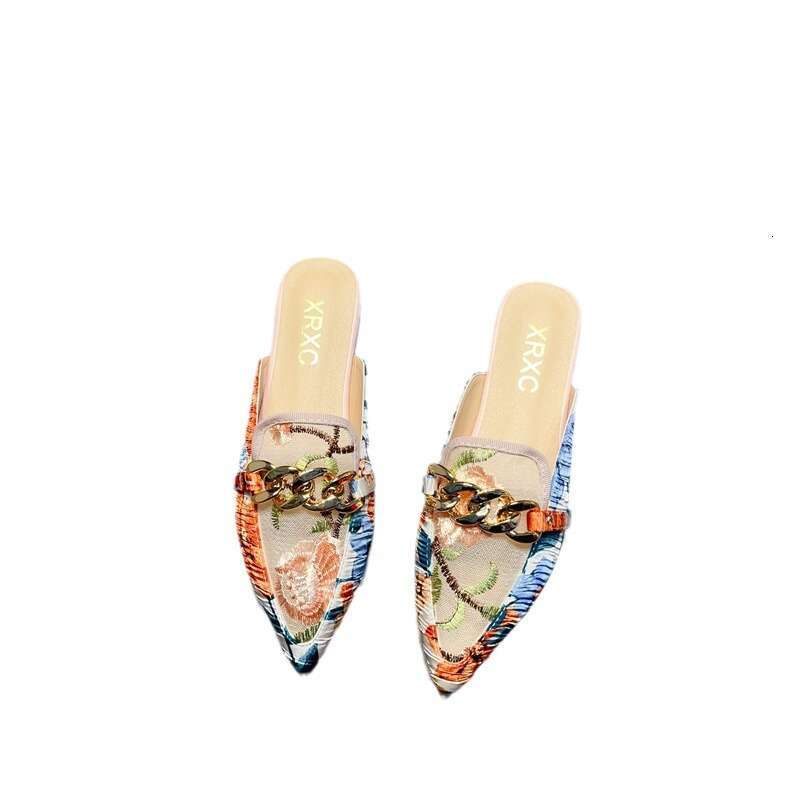 Baotou Half Slippers Women's Ins Korean Edition Season New Fashionable Versatile Flat Bottom Lazy Embroidered Muller Shoes