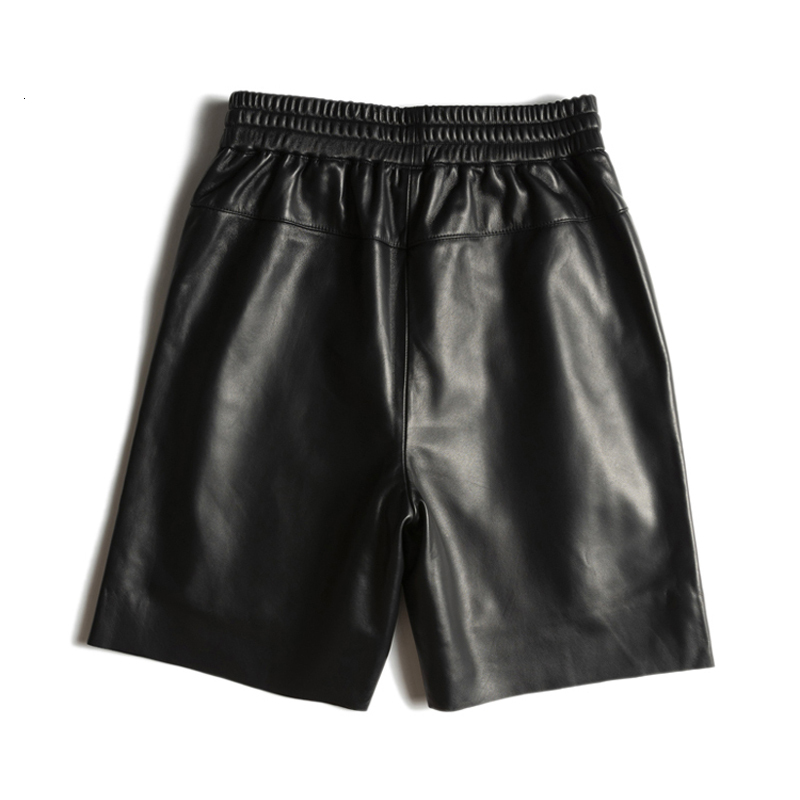 Stylish Leather Pants Women Haruku Soft Skin Bermuda Shorts Elastic Waist Straight Wide Leg Trousers Mujer Baggy Pantalons