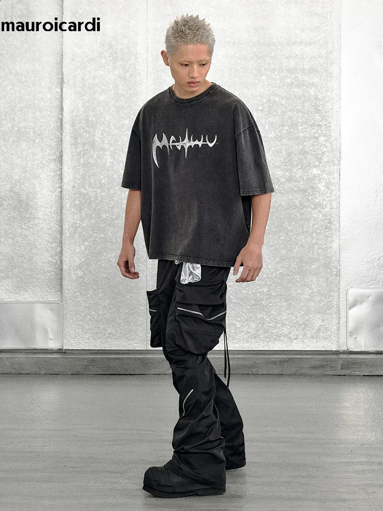 Mauroicardi Spring Autumn Cool Black Cargo Pants Men with Big Pockets Long Zipper y ner Clothing Trousers Fashion 241105