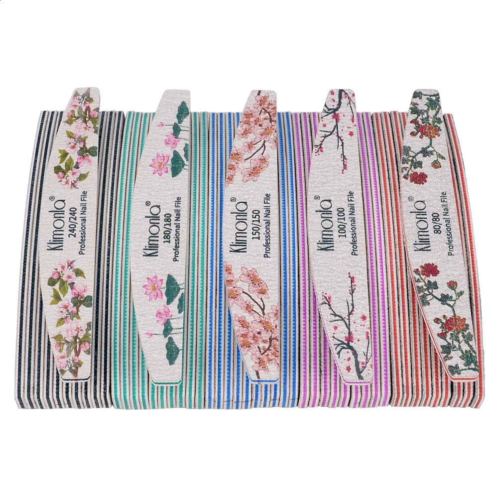 50Pcs Nails file 100 180 80 150 240 grit for Manicure accessories professional nail material Exclusive Flower Print Salon Tools 241105