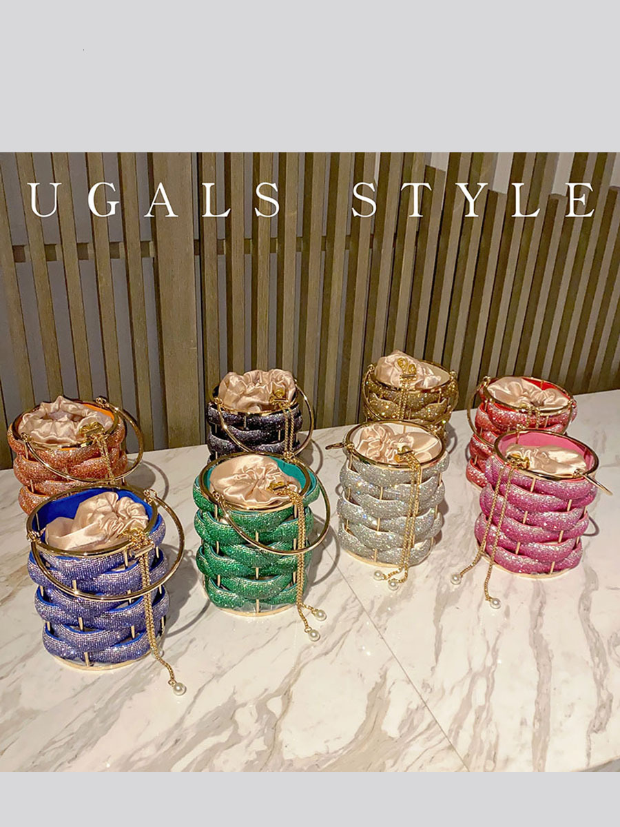 Woven Rhie Clutch Bags Women Boutique Graduated Multicolor Crystal Hollow Out Metal Purses And Handbags Wedding