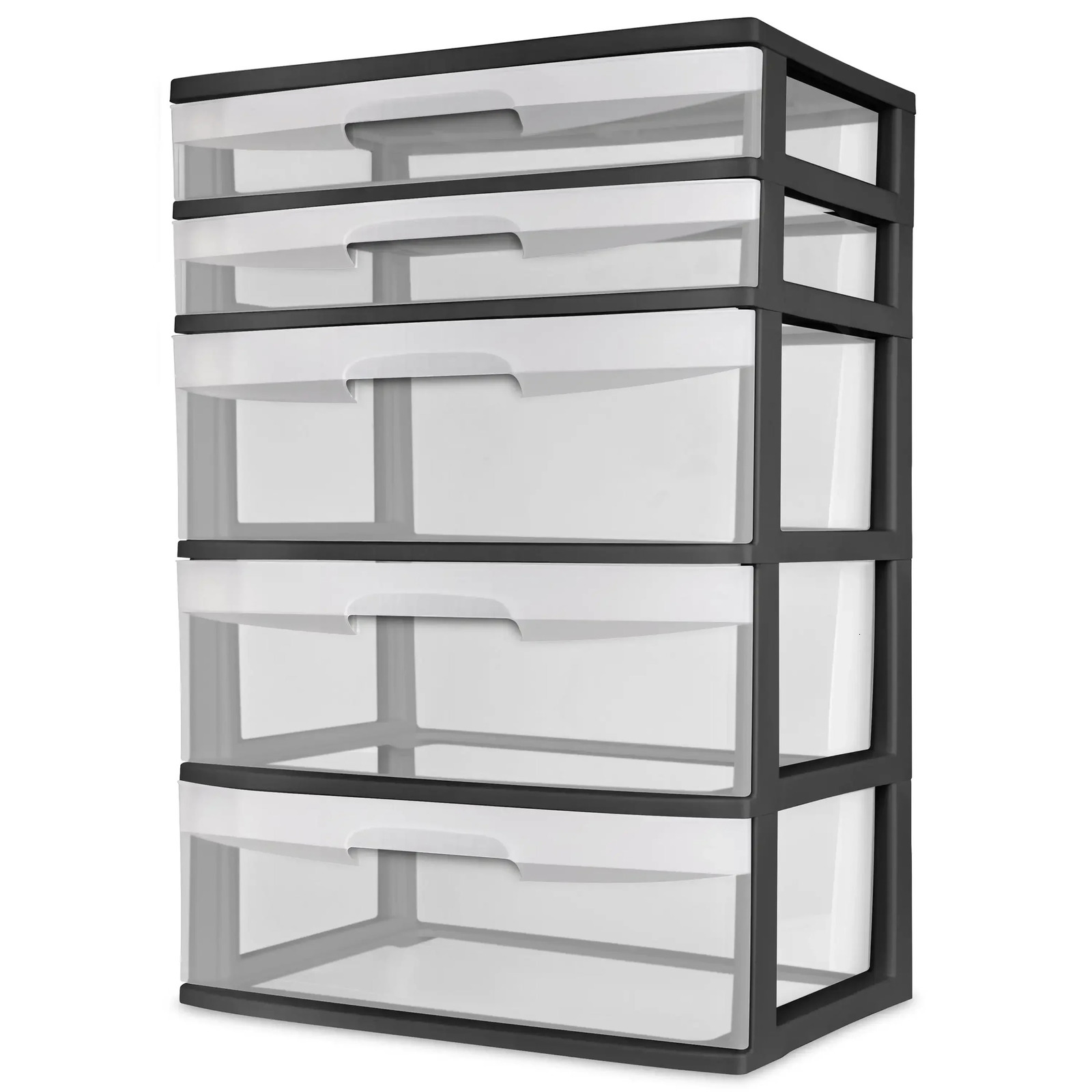 Sterilite Plastic 5 Drawer Wide Tower Black Organizer Storage Boxes Bins 240327