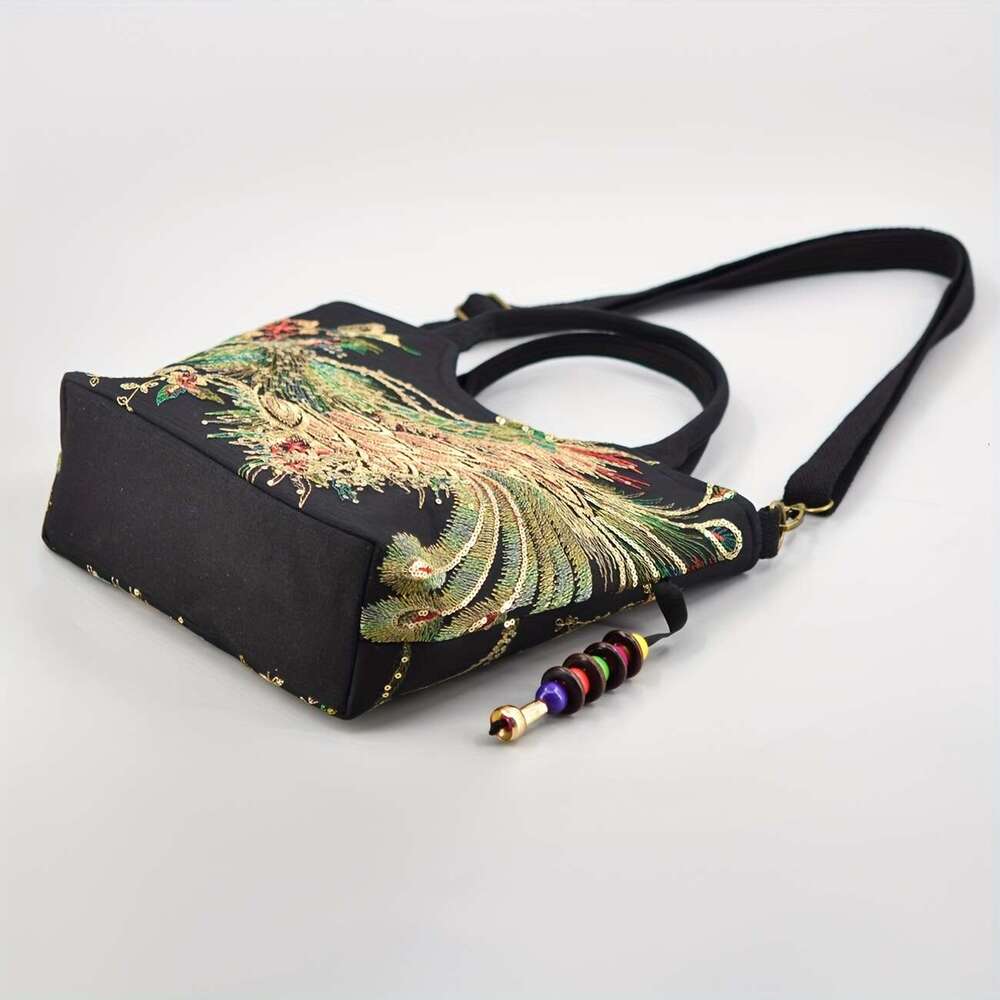 Designer Bag Women's Embroidered Satchel Bag, Fashion Double Handle Purse, Retro Style Handbag With Removable Strap