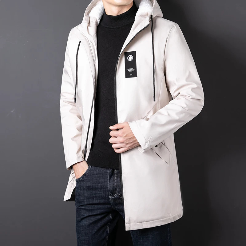 2024 Autumn Classic Long Coat Men Winter Fleece Lined Trench Coat Men Korean Fashion Thick Warm Outwear Windbreaker Jacket 241105