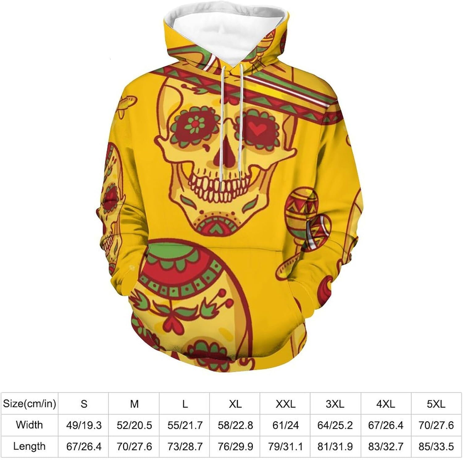 Hoodie for Mens Womens Skull And Sombrero Day Hoodies for Men 3D Print Pullover Hooded Drawstring Loose Sweatshirt with Big Pockets Graphic color
