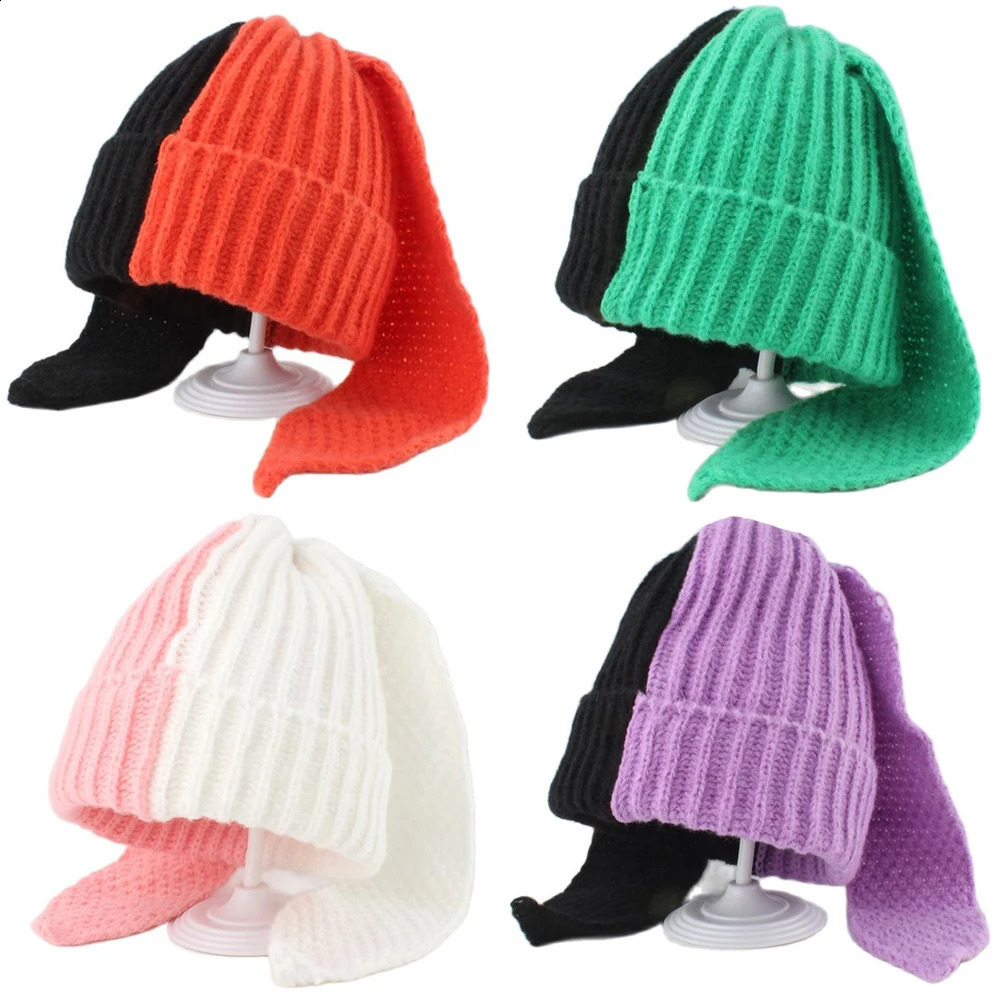 Winter Skullies Beanies Women Long ears Rabbit Cute Hat Crochet Knitted Costume Beanie Hats Christmas Gift Hiphop Cap 241105