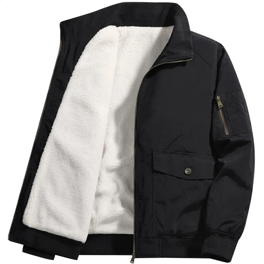 Winter Fleece Lined Turndown Collar Jackets Mens Sherpa Trucker Parka Green Work Cargo Coats Clothes Overcoats 241105
