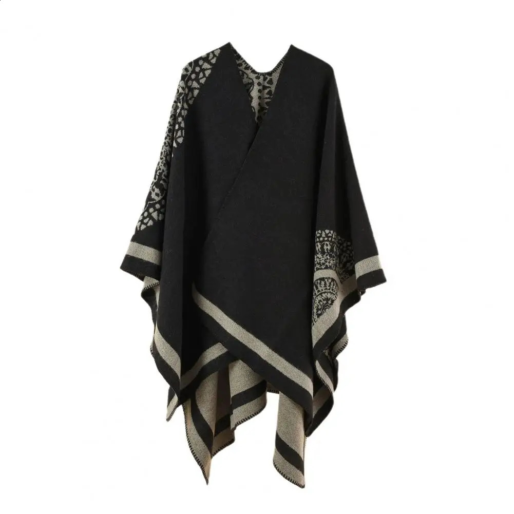 Poncho Coat Thickening Patchwork d Cashmere Split Shawl Cloak Scarf Soft Touching Women Cape y 241105