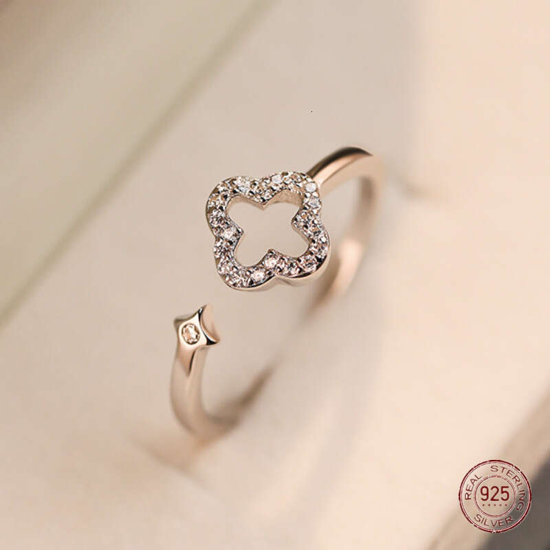 Fashion Hot Sterg New Four Jewelry Sier Leaf wer Rings for Women Chic Hollow Zircon Opening Ins Finger Ring Wedding Jewelry Wholesale