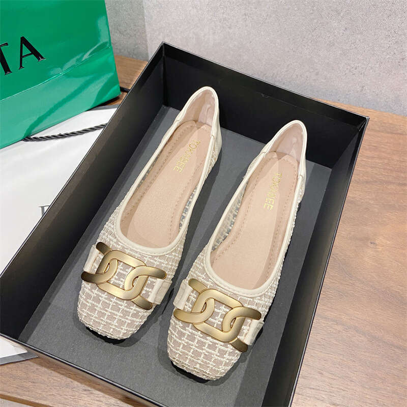 2023 Spring/Summer New Breathable Mesh Square Head Shallow Mouth Flat Single Soft Bottom Versatile Fashion Scoop Shoes For Women