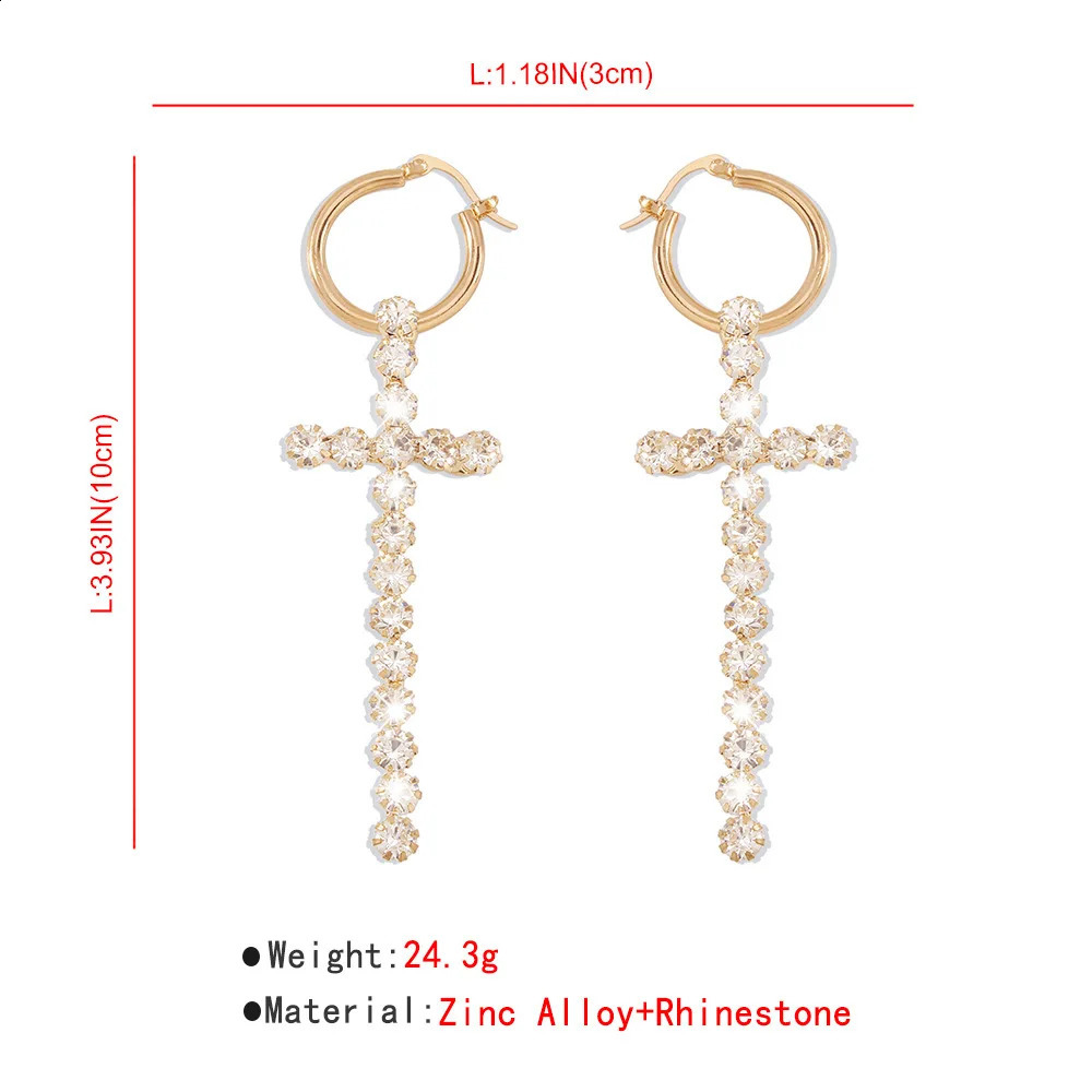 Trendy Blling Rhinestones Drop Earrings for Women Temperament Geometric Cross Earrings Girls Pendant Mujer Jewelry 241105