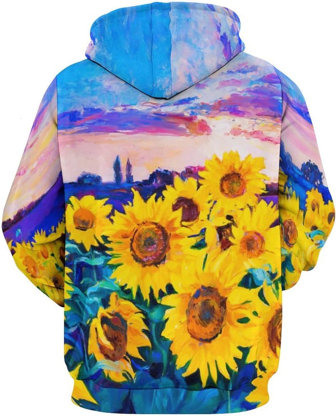 Hoodie for Mens Womens Original Oil Painting Sunflower Hoodies for Men 3D Print Pullover Hooded Drawstring Loose Sweatshirt with Big Pockets Graphic