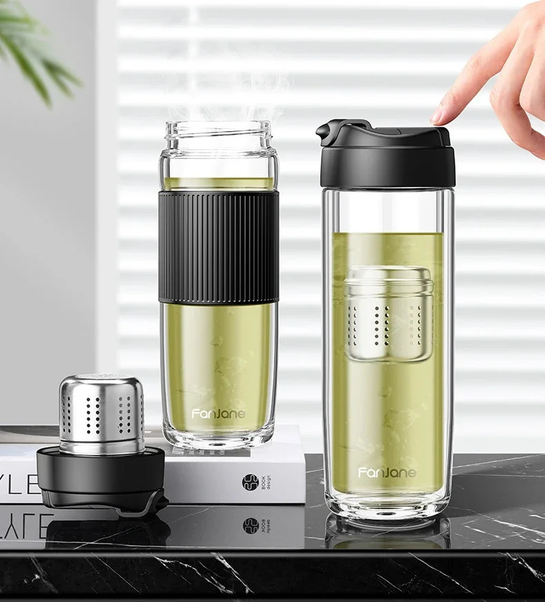 Creative tea glass magnetic separator with magnetic tea filter tea inhaler glass water bottle used for station wagons and business tea manufacturers 2
