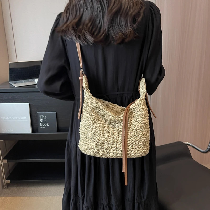 Straw Crossbody Bags Casual Zipper Solid Womens Bag Fashion Summer Womens Bag Bolsa De Ombro Feminina 241105