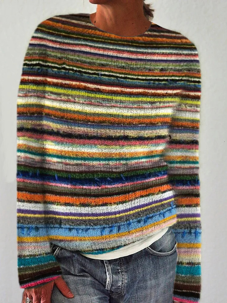 Autumn Fashion Casual Loose Thick 3D Printed Women's Pattern Pullover Sweater Casual Loose Long Sleeved Knitted Top