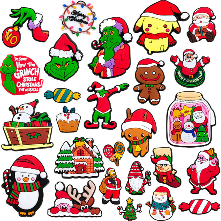 christmas shoe part accessories charms pvc soft cartoon clog charms decoration buckle for garden sandal shoe