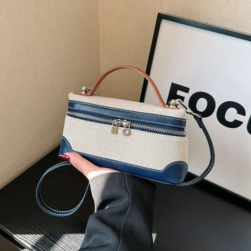 Color matching fashionable shoulder bag PU canvas splicing Versatile Crossbody Bag selling womens sewing handbag 241105