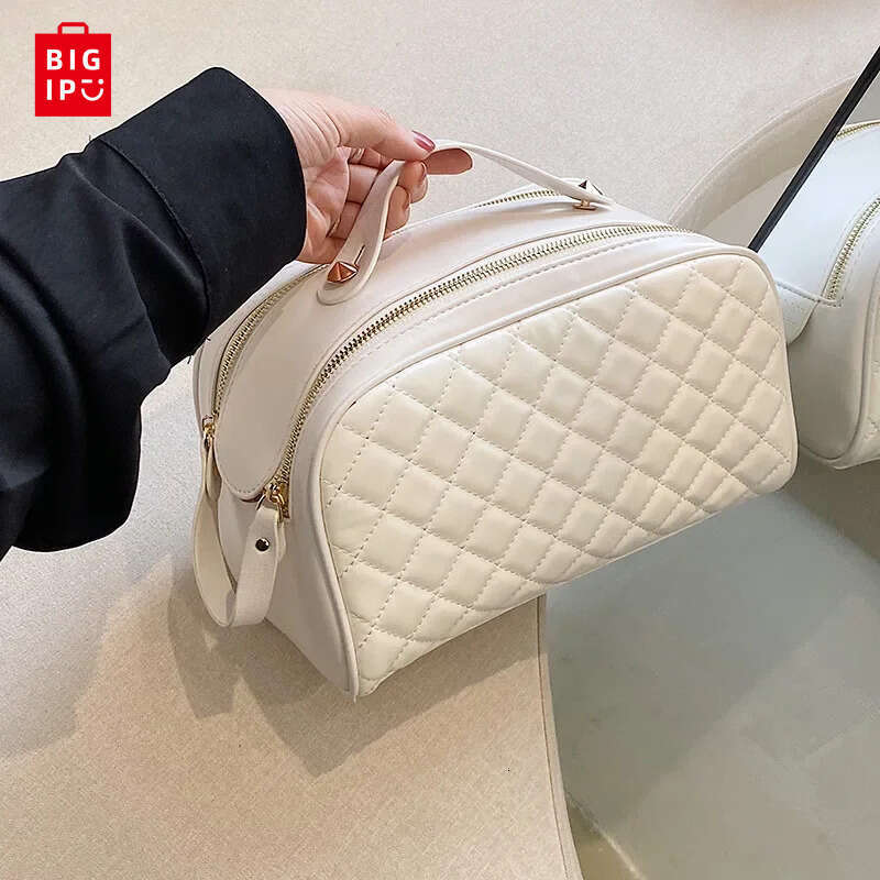Designer Bag 2024 High Quality Grid Makeup Bag Leather Cosmetic Bag Women Large Travel Storage Bag Double Zipper Black Toiletry Designer Bag handbag