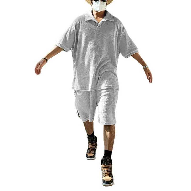 2024 Mens Fashion Trend Edition Summer Short sleeved Shirt Short sleeved Loose Towel Casual Set Wholesale W241104