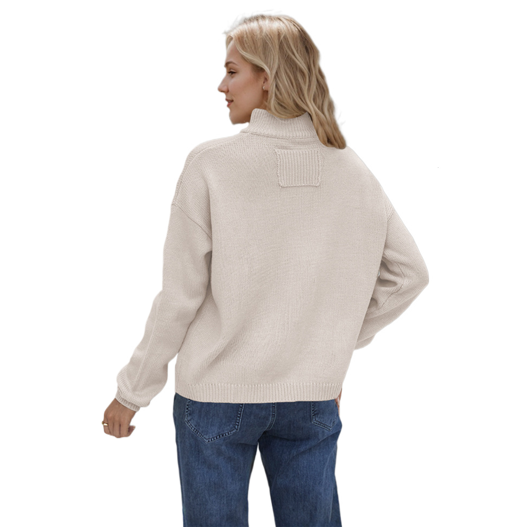 Knitted Jacket Stand Up Collar Large Sweater Solid Color Cardigan Women's New