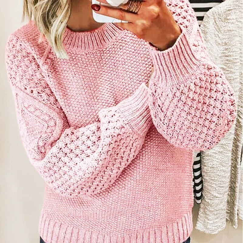New Thickened Warm Sweater Versatile Solid Color Outer Wear Knitted Pullover Top Women's Minority Design Knit Shirt