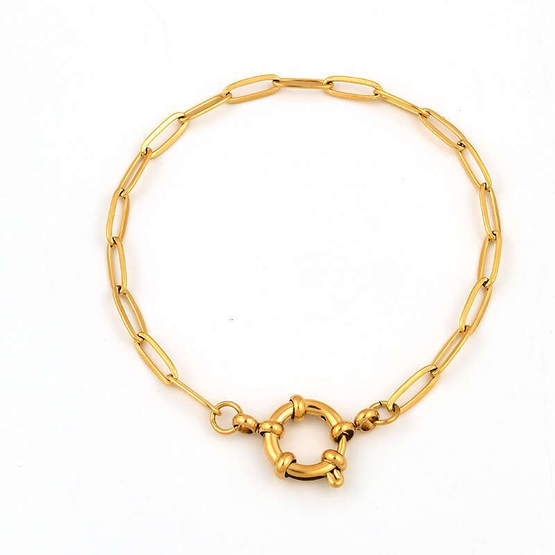 Fashionable and minimalist style spring buckle blade bracelet stainless steel gold-plated paper clip chain trendy women's fashion