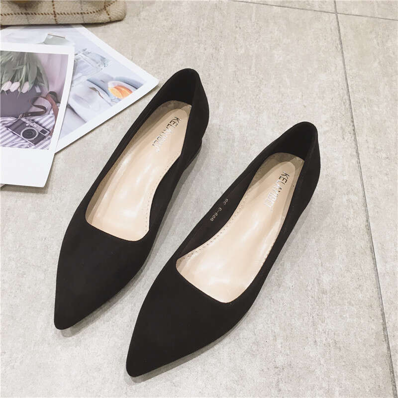 Korean High Heels 2023 Spring And Autumn Edition Suede Versatile Single Coarse Heel Professional Work Women's Black Shoes