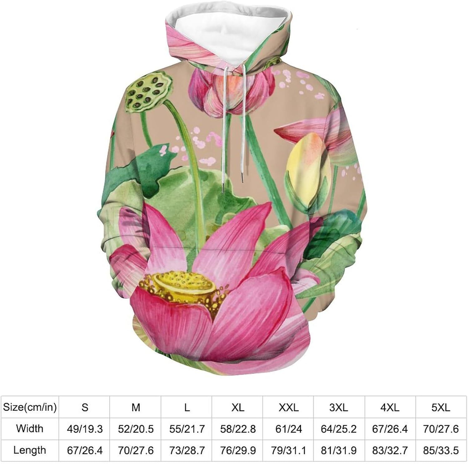 Hoodie for Mens Womens Watercolor Plant Flowers Hoodies for Men 3D Print Pullover Hooded Drawstring Loose Sweatshirt with Big Pockets Graphic