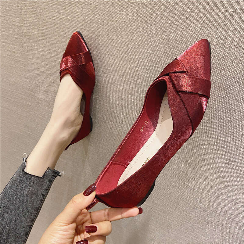 2023 Spring New Single Shoe Korean Edition Fashion Versatile Pointed Shallow Mouth Flat Soft Bottom Lady Red Women's Shoes