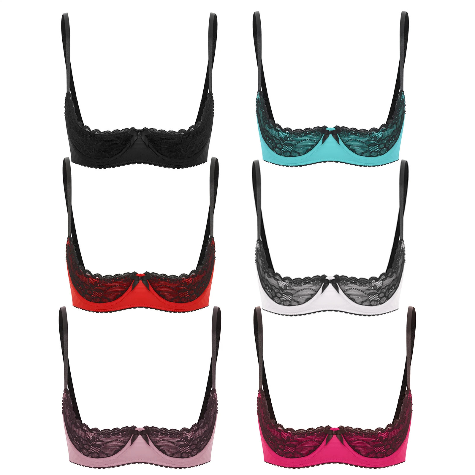 Womens Sexy Open Cups Bra Tops Exposed Nipples Bralette Adjustable Straps Underwire Lace Push Up Brassiere Underwear Nightwear 241105