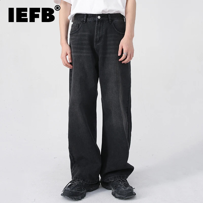 IEFB Mens Jeans Korean Personality Straight Wide Leg Pants Fashion Autumn Winter Vintage Male Trousers 9A5577 241105