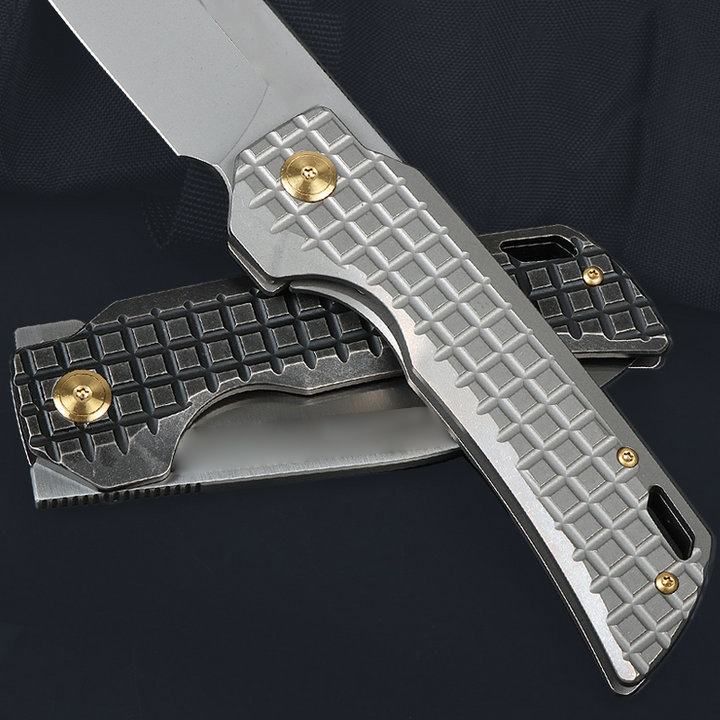 High End Flipper Folding Knife M390 Satin/Titanium Coating Blade CNC TC4 Titanium Alloy Handle Outdoor Camping Hiking Fishing Ball Bearing EDC Pocket 
