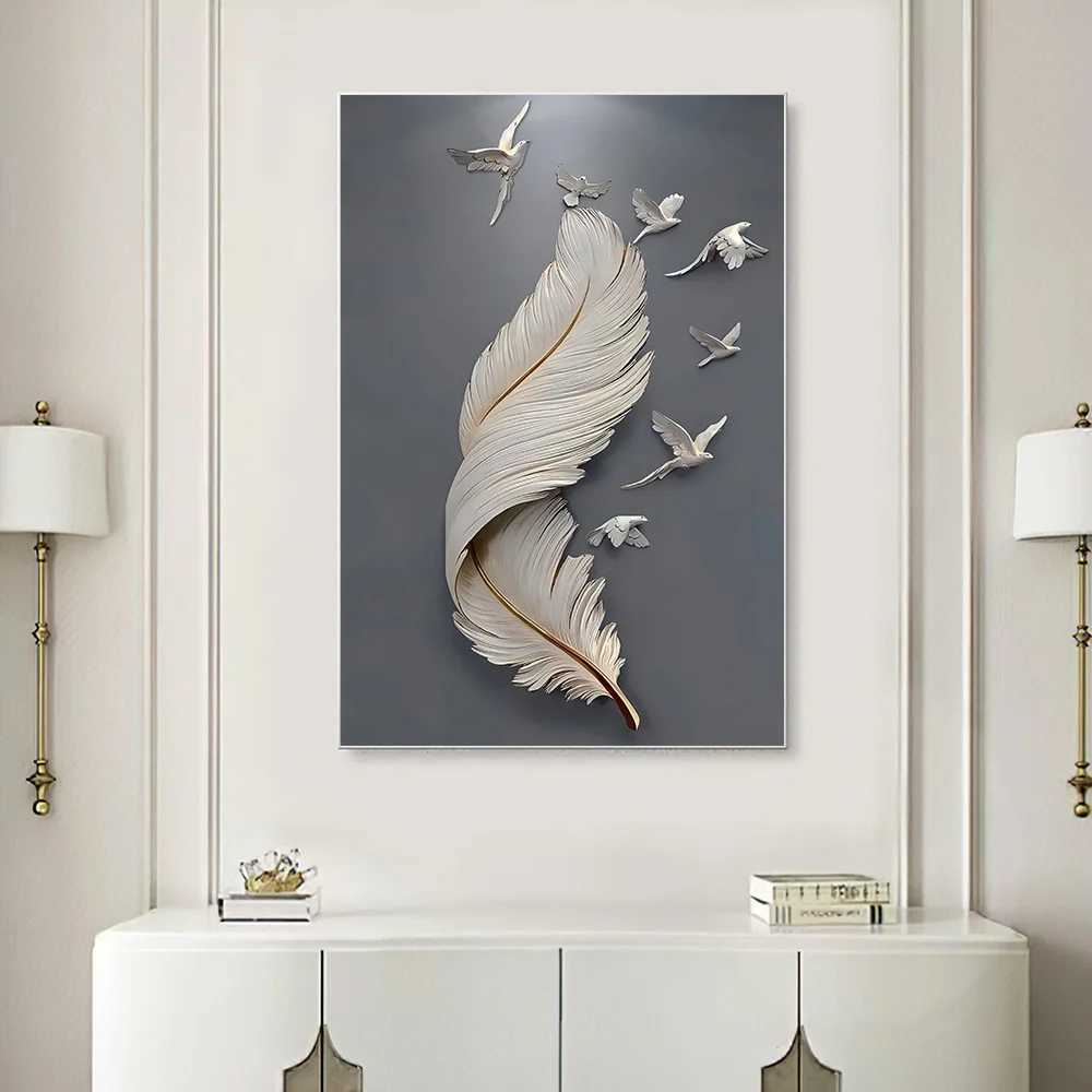 3D Effect Feather Pigeon Canvas Painting Modern Wall Art Poster Print Abstract Minimal Picture for Living Room Home Decor CuadroXJ241104 - view 4