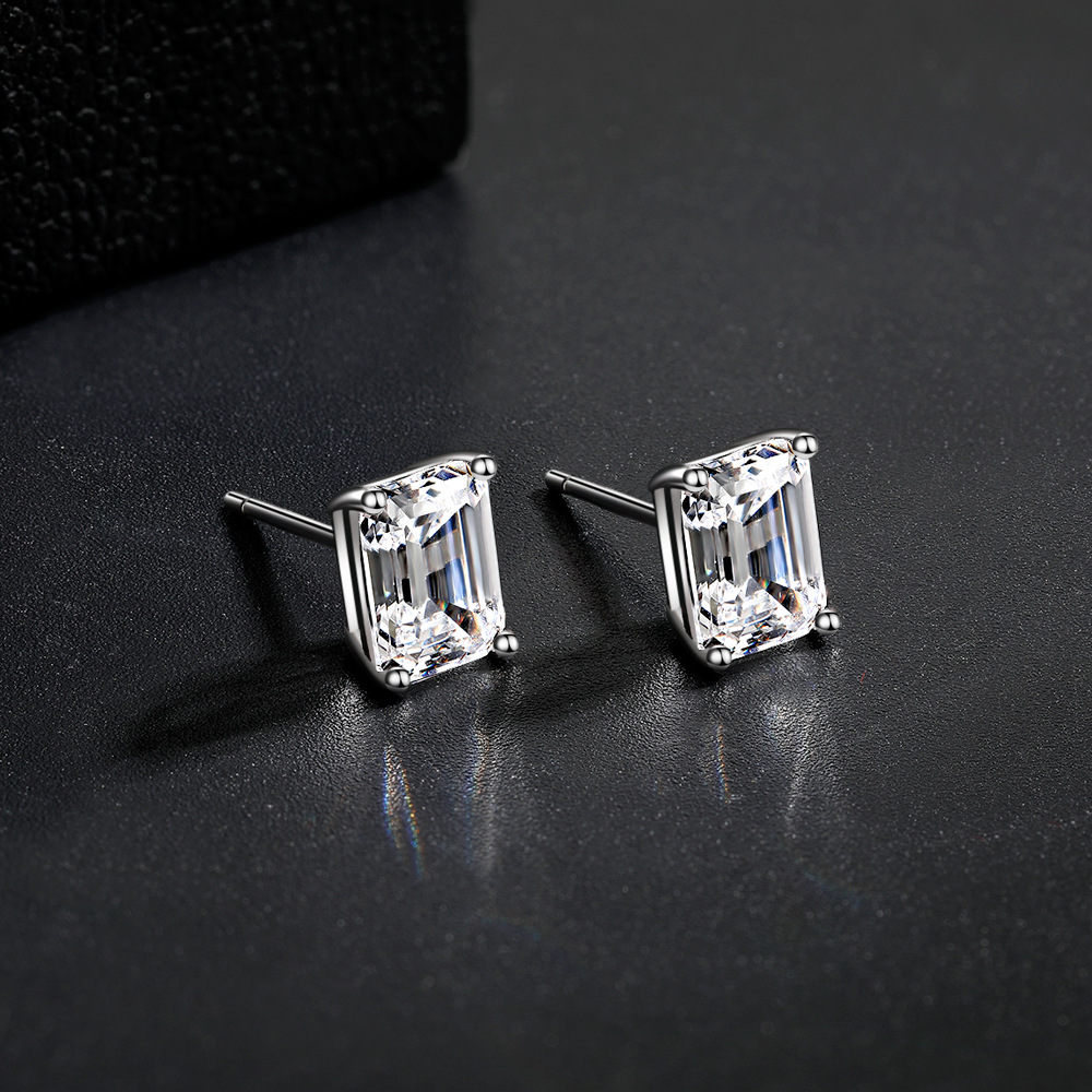 Pure 100% 925 Sterling Silver Elegant Luxury Jewelry Emerald Cut White Moissanite Diamond Solitaire Party Women Wedding Stud Earring For Christmas gif
