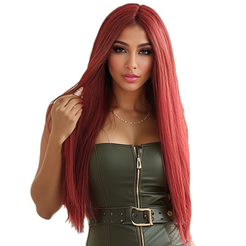 New arrival wig female high temperature silk long straight hair fashionable color middle parting long hair chemical fiber headpiece