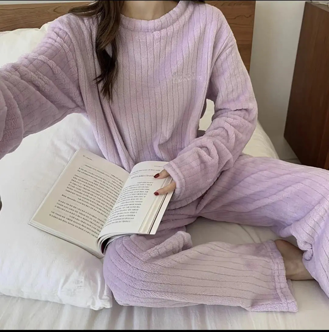 Women Pyjamas Sets Warm Pajama Flannel Thick Homewear Long Sleeve Cartoon Sleepwear Female Pajamas Suit Wearable 2 Piece 241105