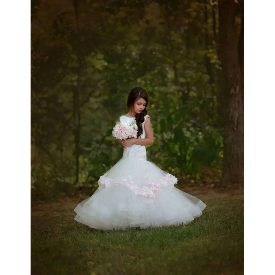 Mermaid Wer Pretty Girls Dresses For Weddings D Ral Appliqued Crystal Little Kids First Communion Dress Tulle Long Pageant Gowns Ress