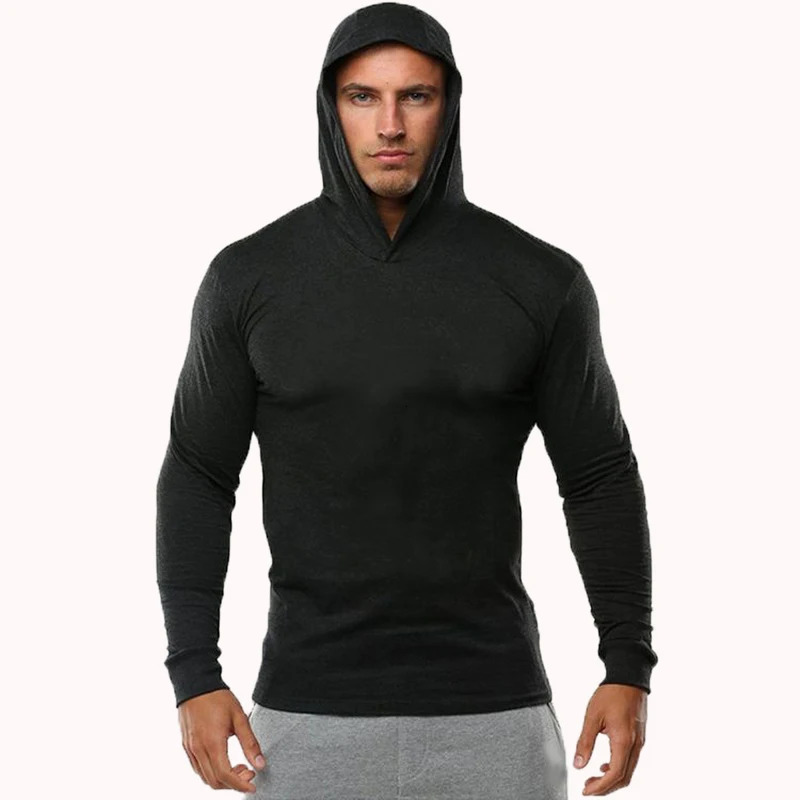 Summer Thin Long Sleeve Hooded European Size Mens Fitness Sports Leisure Running Training GYM 100% Cotton Sweater 241104