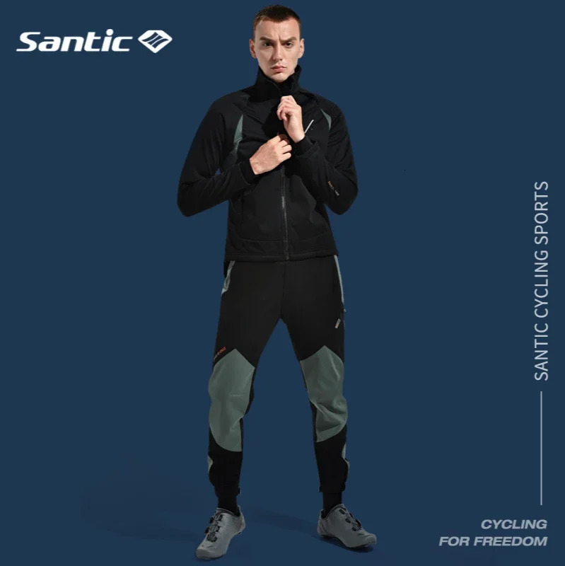 Santic Winter Cycling Pants Men Warm Windproof Road Bicycle Trousers Adjust Waist Cycling Pant Reflective No Padded Gym Clothing 241104