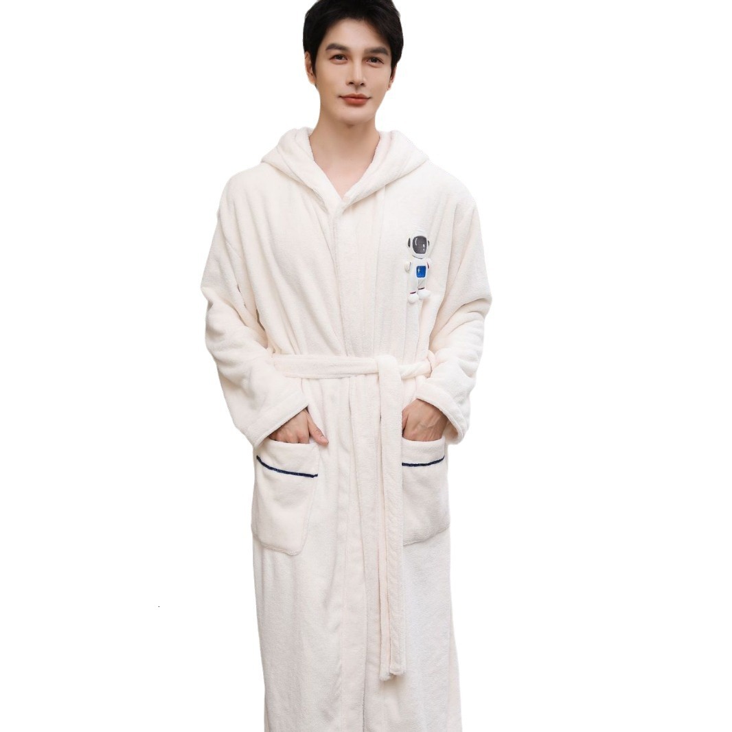 New designer coral fleece pamas men's autumn and winter, thick and elongated hat, winter warm and absorbent yukata, men's and women's b