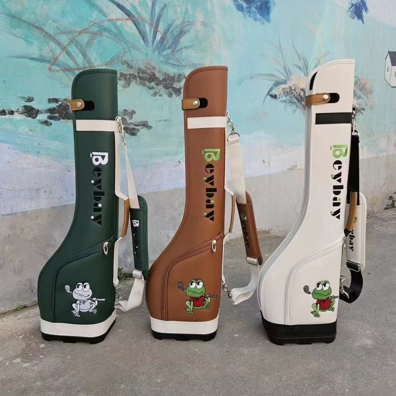 Golf practice bag classic half bag design antique style artificial leather material zipper closure waterproof available in white brown olive green