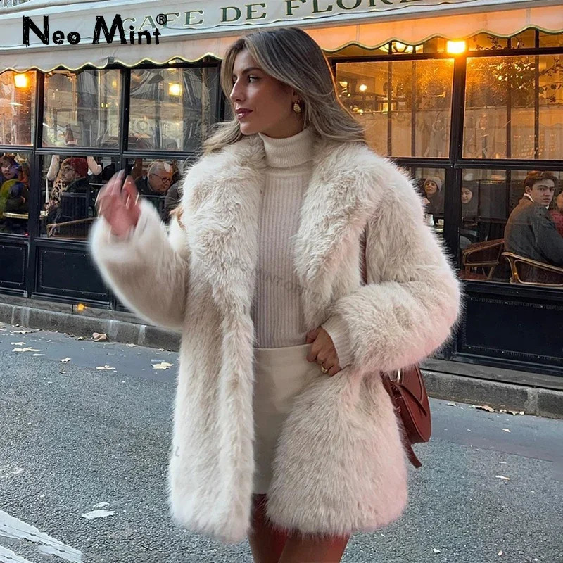 Lapels Faux Fur Coat Women 2024 Winter er Fluffy Fox Fur Jacket Furry Overcoats Stylish Long Outerwear 241105