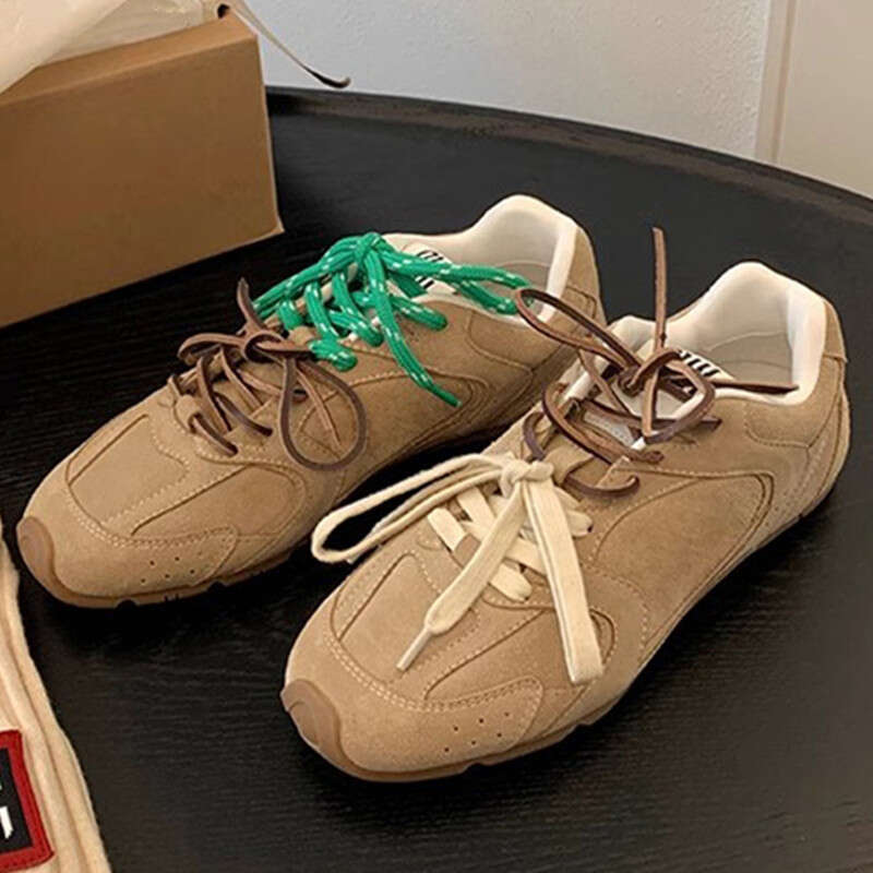 Round Toe Flat Sneakers For Women Lace-up Solied Color Sewing Leisure Sports Casual Outdoor Comefortable Female Cool Shoes