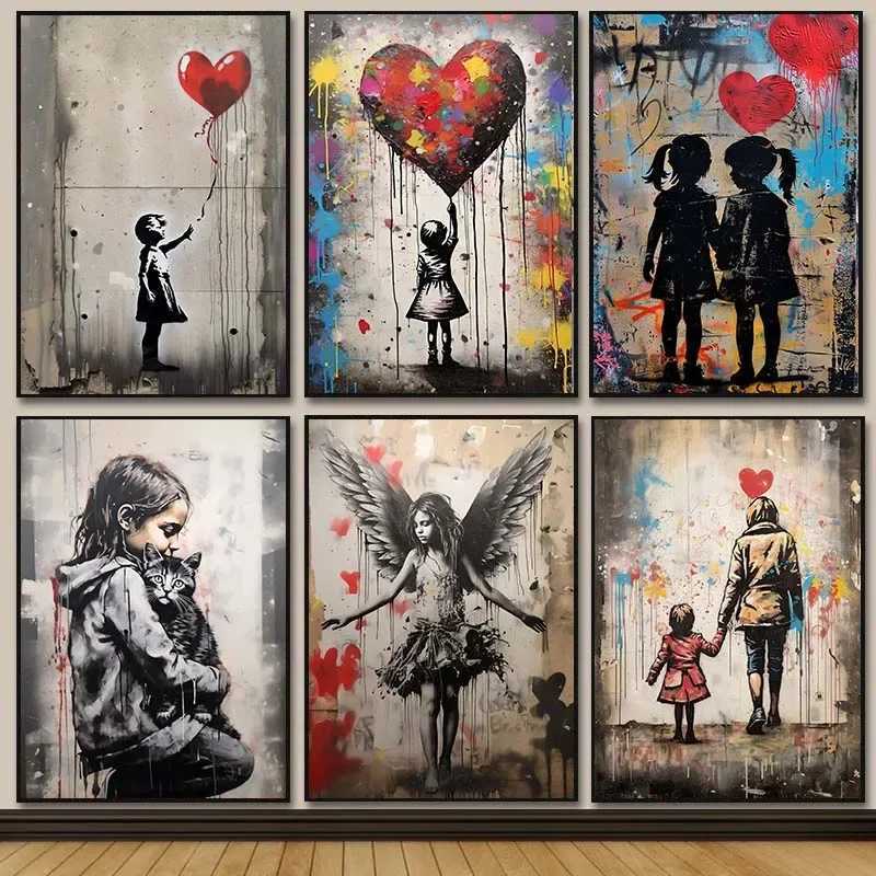 Banksy Graffiti Boy Girl with Balloon on Canvas Posters Prints Street Wall Art Painting for Living Room Home Decor CuadrosXJ241104