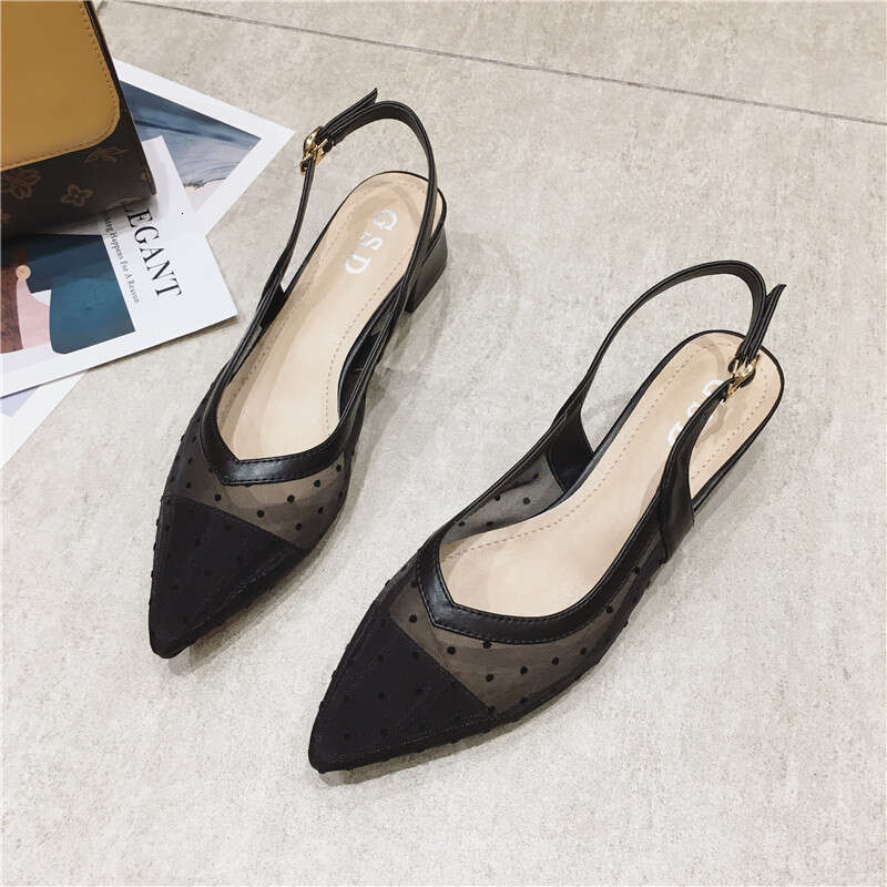 Mid Heeled Trend 2023 Spring/Summer New Item For Outerwear, Coarse Single Shoes, Pointed Shallow Mouth Breathable Sandals, Bag Head, Women's Shoe