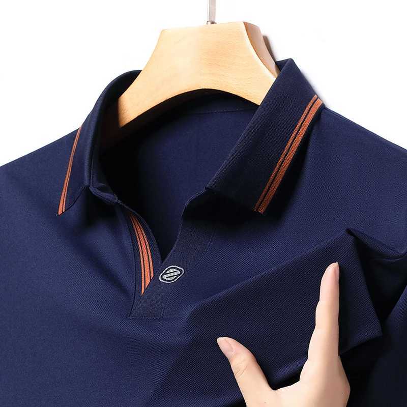 High end new summer mens collar embroidered print ice silk short slip shirt business casual T-shirt mens clothing W241104
