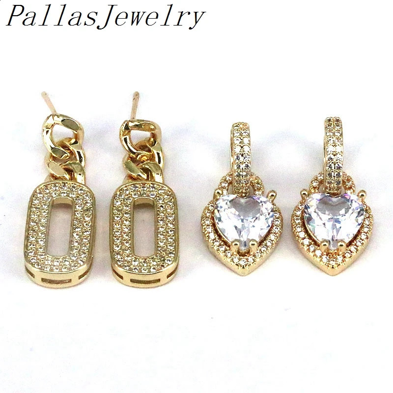 5Pairs Trendy Cubic Zirconia Heart Shape Oval Pendant Earrings For Women Exquisite Shining CZ Zircon Gold Earring Girl Jewelry 241105