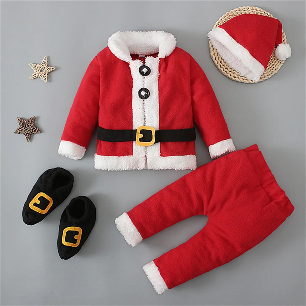 Baby Christmas set for young children boys and girls Santa Claus clothing long sleeved tops pants hats and socks set Christmas born baby clothing 2411